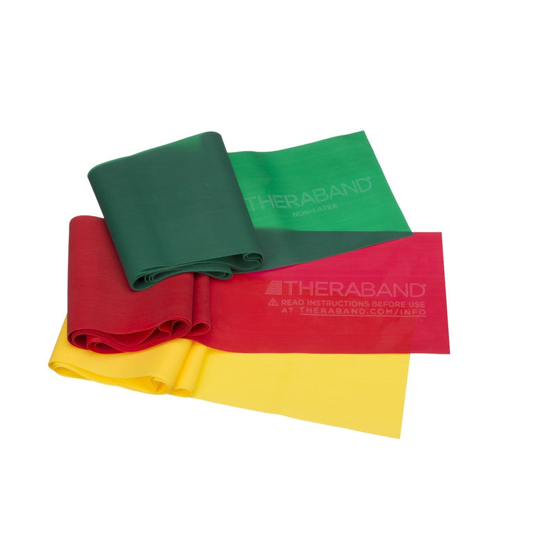 TheraBand Resistance Bands Set, Professional Non-Latex Elastic Band For Upper & Lower Body Exercise, Strength Training without Weights, Physical Therapy, Pilates, Rehab, Yellow & Red & Green, Beginner - NewNest Australia