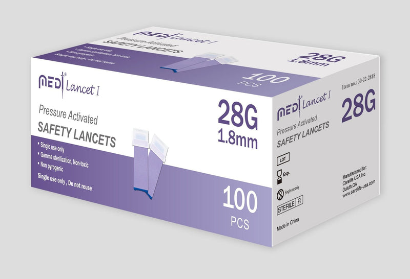 MedtLancet I Pressure Activated Safety Lancets 28Gx1.8mm, 100 Pieces - NewNest Australia