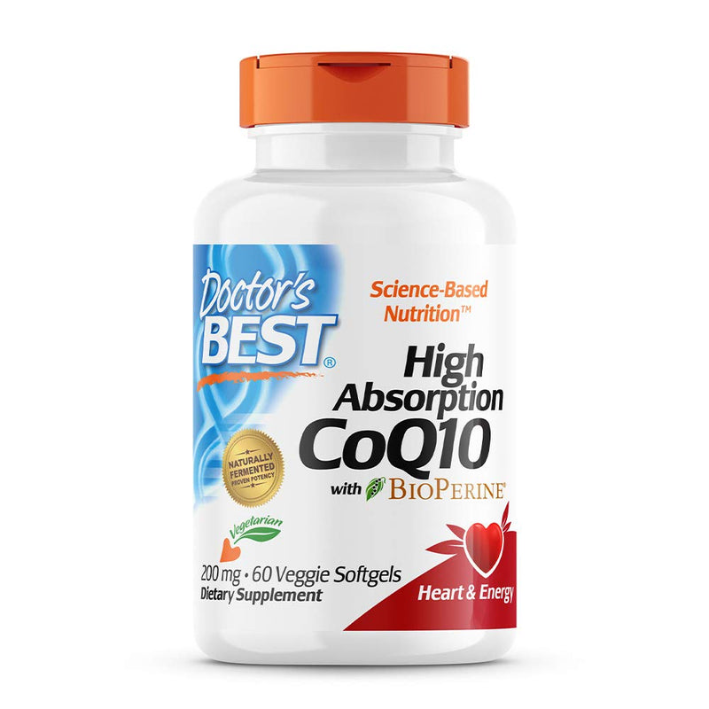 Doctor's Best High Absorption CoQ10 with BioPerine, Vegetarian, Gluten Free, Naturally Fermented, Heart Health & Energy Production, 200 mg 60 Veggie Softgels - NewNest Australia