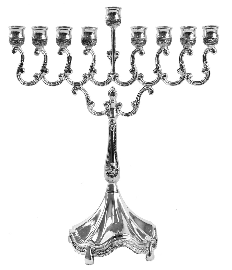 NewNest Australia - Silver Plated Candle Menorah - Fits all Standard Hanukkah Candles - Curved Branches, 8.5” High x 6.5” Wide - by Ner Mitzvah 8 Inch 