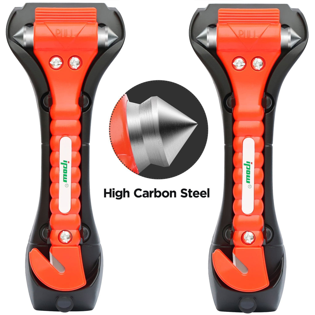 2 PCS High Carbon Steel Hard IPOW Car Safety Hammer Escape Tool With Antiskid Seatbelt Cutter, Life-Saving Emergency Glass/Window Punch Breaker Auto Rescue Disaster Hammer 2 PACK - NewNest Australia