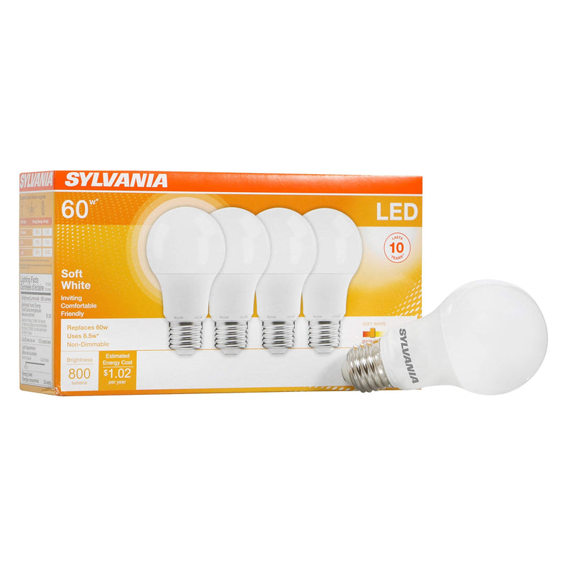 SYLVANIA LED A19 Light Bulb, 60W Equivalent Efficient 8.5W Medium Base, 2700K Soft White, 4 pack 4 Count (Pack of 1) - NewNest Australia
