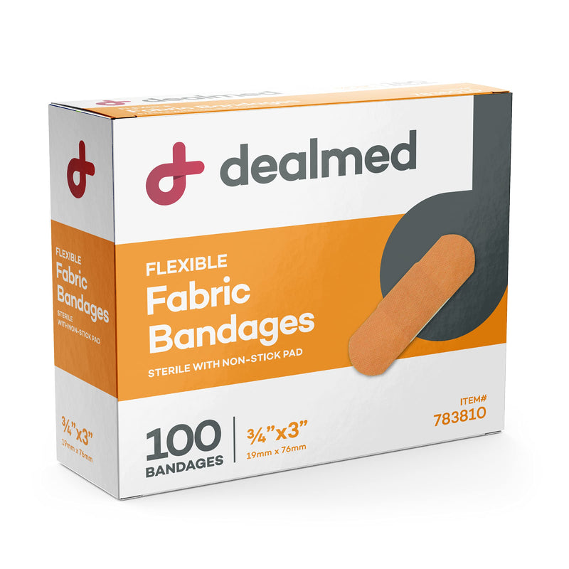 Dealmed Fabric Flexible Adhesive Bandages – 100 Count (1 Pack) Bandages with Non-Stick Pad, Latex Free, Wound Care for First Aid Kit, 3" x 3/4" 1 - NewNest Australia