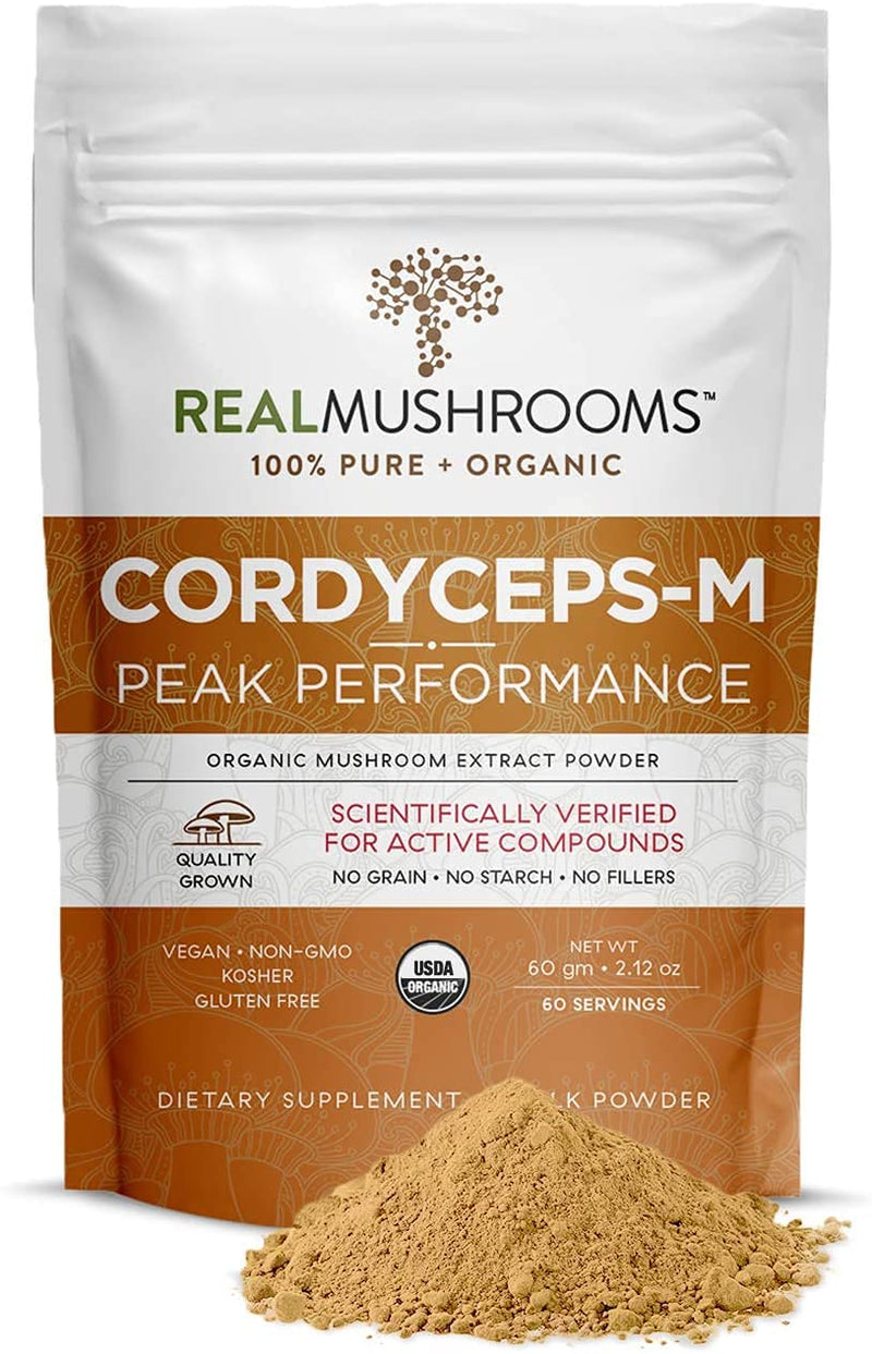 Real Mushrooms Cordyceps Peak Performance Supplement for Energy, Stamina & Endurance | Non-GMO, Vegan, Organic Cordyceps Powder| 60 Servings - NewNest Australia