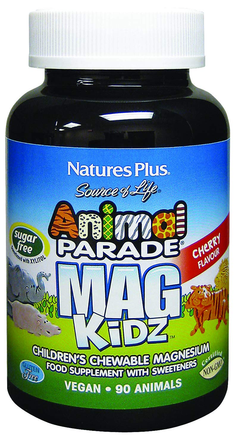 NaturesPlus Animal Parade Source of Life Sugar-Free MagKidz Children's Magnesium Supplement - Natural Cherry Flavor - 90 Chewable Tablets - Bone & Muscle Health Support - Gluten-Free - 45 Servings - NewNest Australia