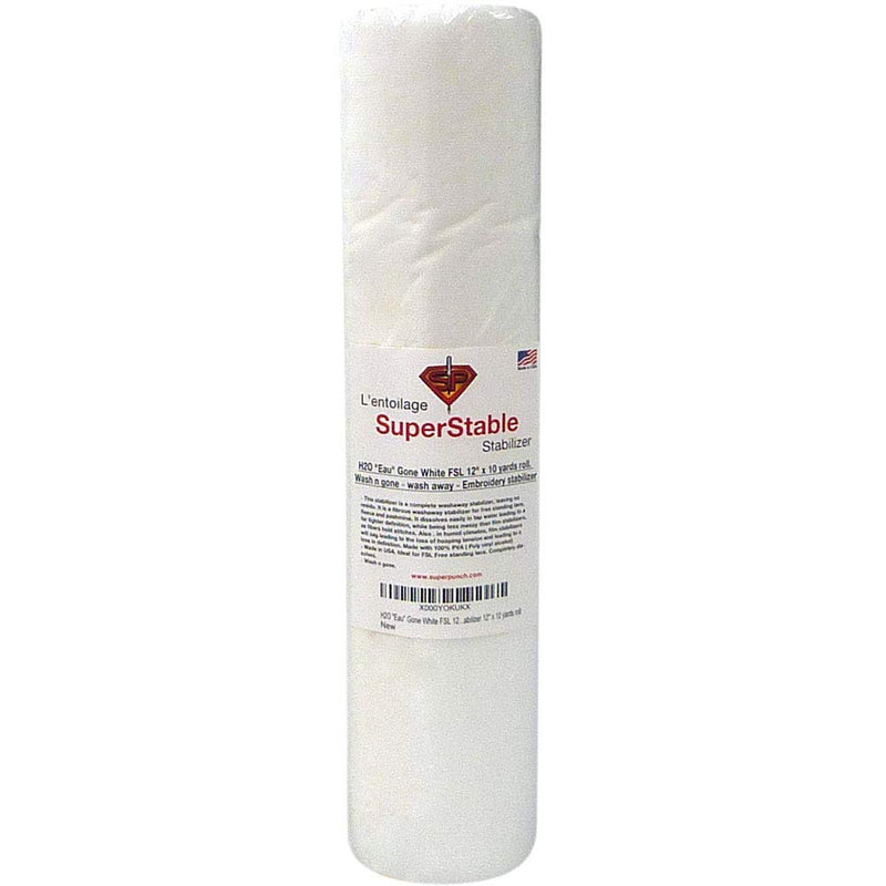 H2O"Eau" Gone White FSL 12 inch x 10 Yard Roll. Wash n Gone - Wash Away - SuperStable Machine Embroidery Stabilizer Backing 12" x 10 yards - NewNest Australia