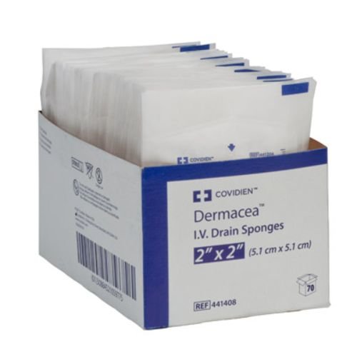 Covidien 441408 Dermacea I.V. Drain Sponges, 2" x 2" Size (Pack of 70) - NewNest Australia