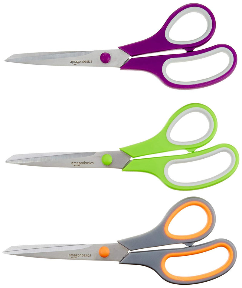 Amazon Basics Multipurpose, Comfort Grip, Titanium Fused, Stainless Steel Office Scissors - Pack of 3 - NewNest Australia