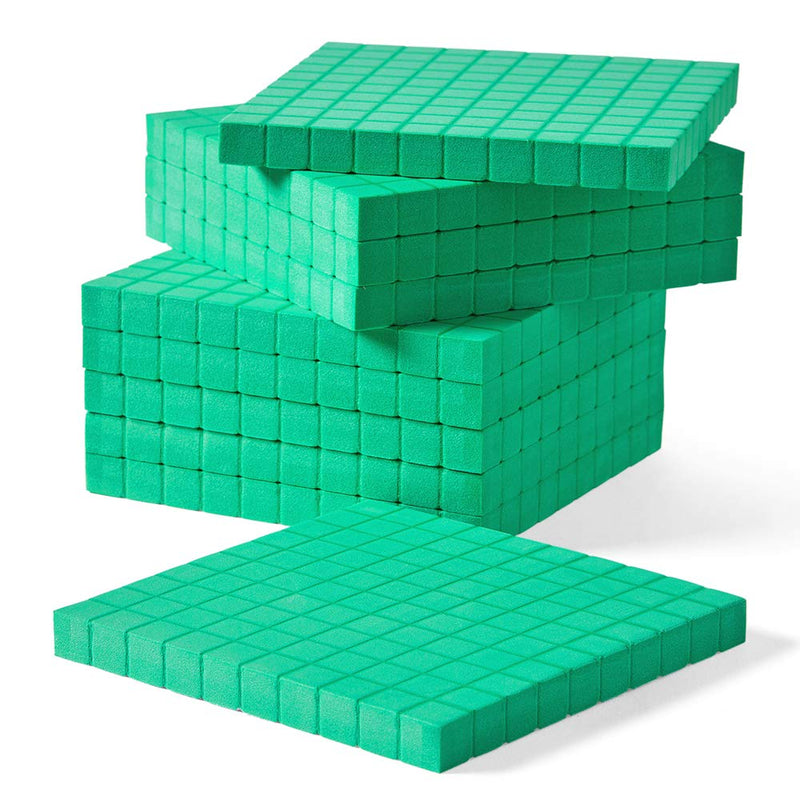 hand2mind Green Foam Base Ten Blocks Flats Set, Place Value Blocks, Counting Cubes for Kids Math, Base Ten Blocks Classroom Set, Math Blocks Kindergarten, Base 10 Math Manipulatives (Set of 10) - NewNest Australia