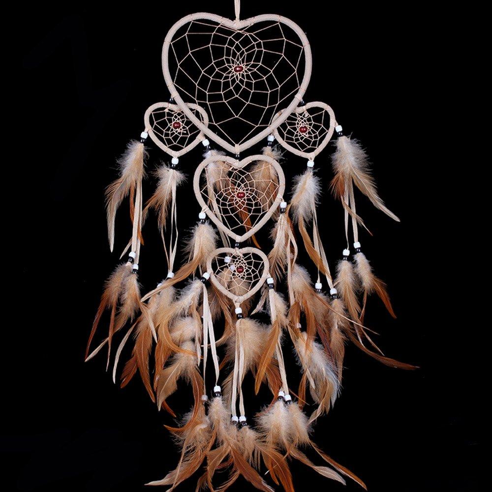 NewNest Australia - WESTONETEK Large Handmade Dream Catcher Traditional Dreamcatcher Feather Wall Hanging Decoration Ornaments Five Hearts Beige 