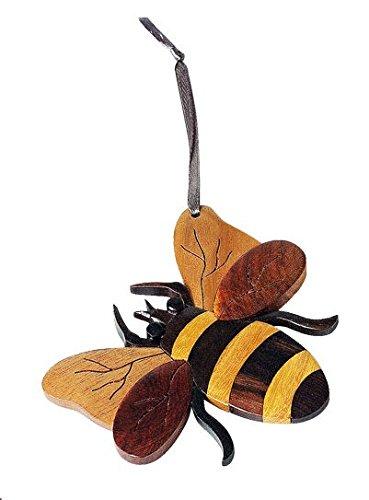 NewNest Australia - The Handcrafted Handmade Double Side Intarsia Wood Bee Ornament - Gift Boxed 