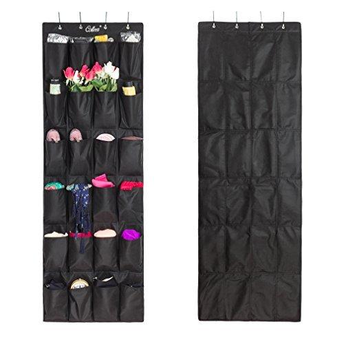 Colleer Shoe Organizer Over Door, 24 Large Pocket Hanging Shoe Holder Closet Shoes Hanger with 4 Metal Hooks (Black) Black - NewNest Australia