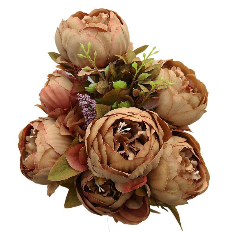 NewNest Australia - Luyue Vintage Artificial Peony Silk Flowers Bouquet, Coffee 