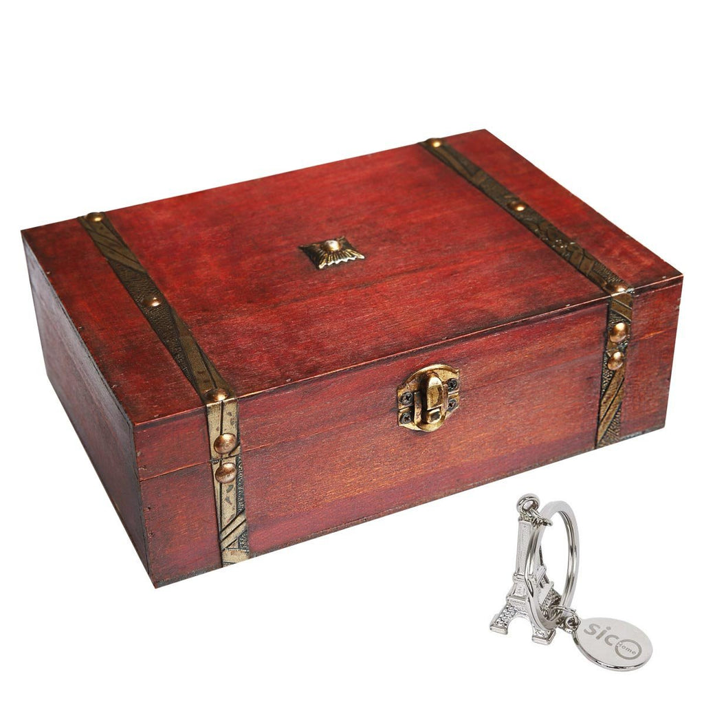 NewNest Australia - SICOHOME Treasure Box,9.0" Pirate Small Wooden Box for Jewelry Storage,Cards Collection,Gifts and Home Decoration 