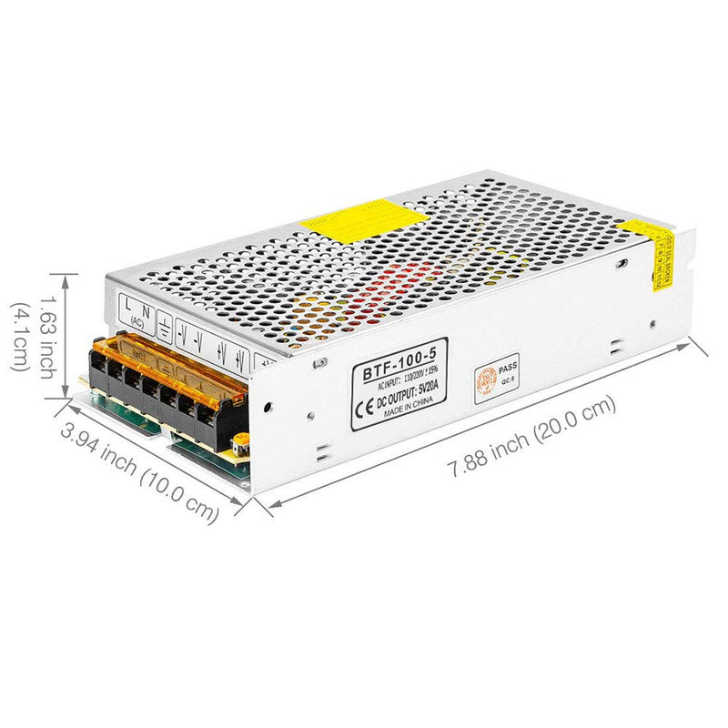 BTF-LIGHTING AC100-240V to DC5V20A Max100W Suit DC5V1A~DC5V20A Switching Power Supply Device Transformer Power Adapter Converter Jack for WS2812B WS2811 WS2813 SK6812 etc LED Strip/String/LED Matrix 5V20A 100W - NewNest Australia
