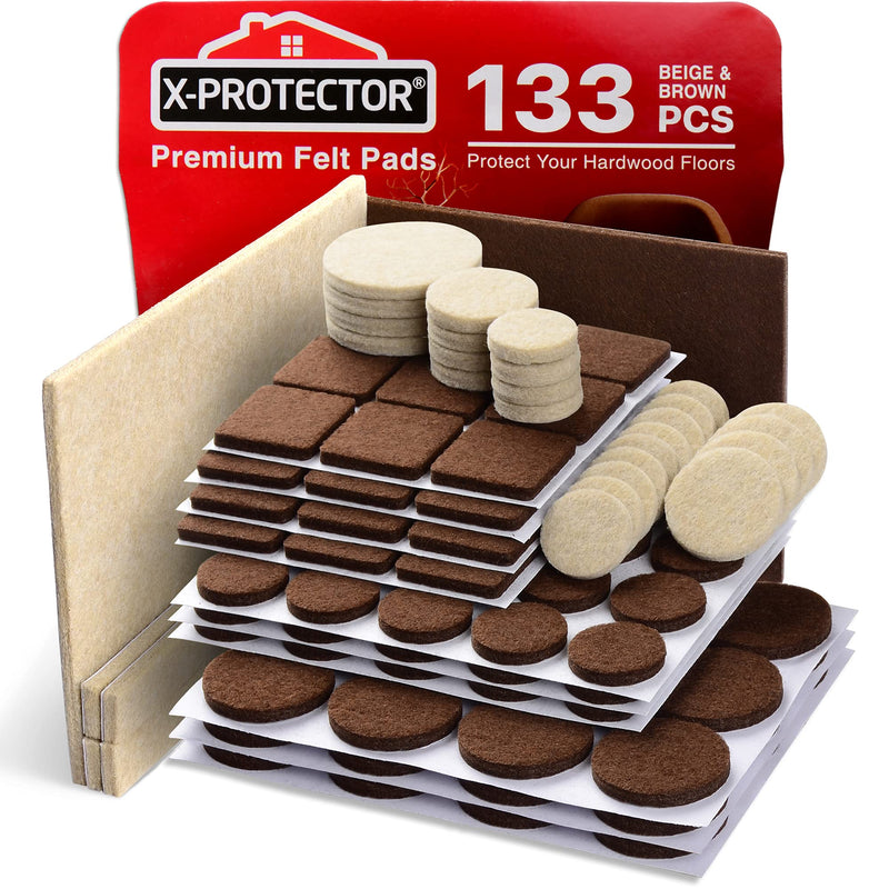Felt Furniture Pads X-PROTECTOR 133 PCS Premium Furniture Pads - Felt Pads Furniture Feet Best Wood Floor Protectors - Protect Your Hardwood & Laminate Flooring! 133 PCS Brown & Beige - NewNest Australia