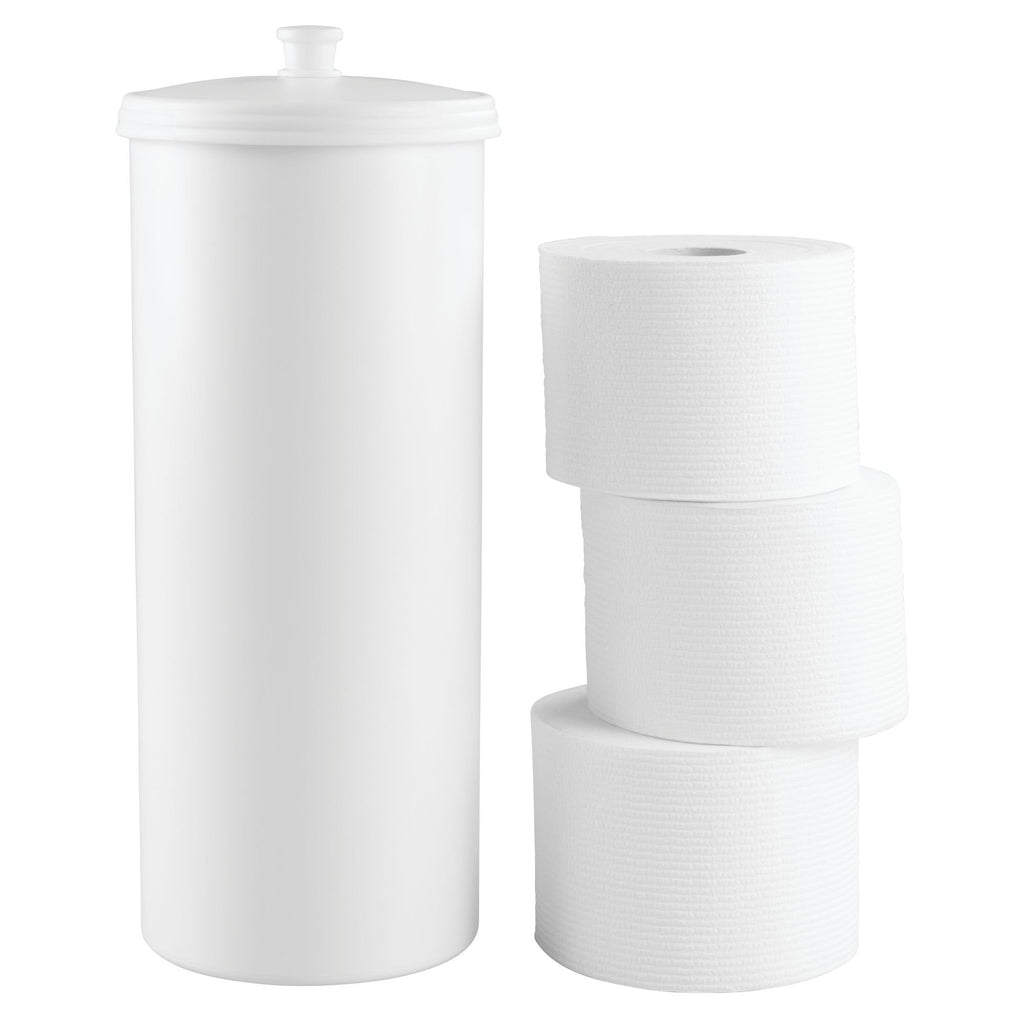 iDesign Kent Plastic Toilet Paper Tissue Roll Reserve Canister, Free-Standing Organizer for Master, Guest, Kid's, Office Bathroom or Closet, 6.25" x 6.25" x 15.5" - White - NewNest Australia