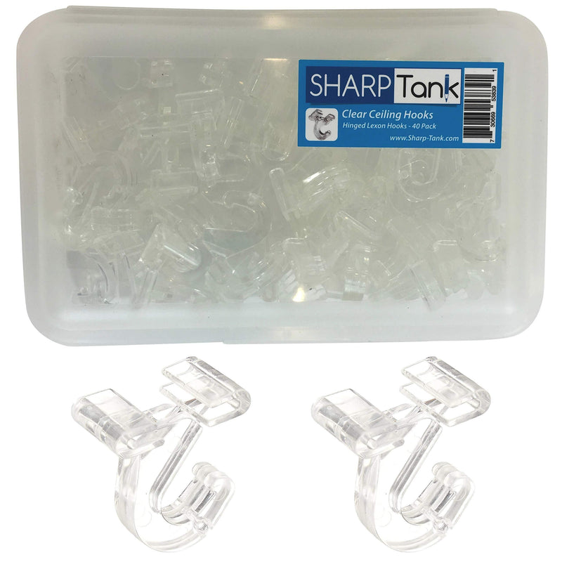 NewNest Australia - SharpTank Clear Hinged Ceiling Hooks - 40 Pack of T-Bar Track Clips for Suspended Ceilings - Hooks for Hanging Classroom Decorations, Office Signs, Plants - Holds up to 10 lbs Clear 40 Pack + Container 