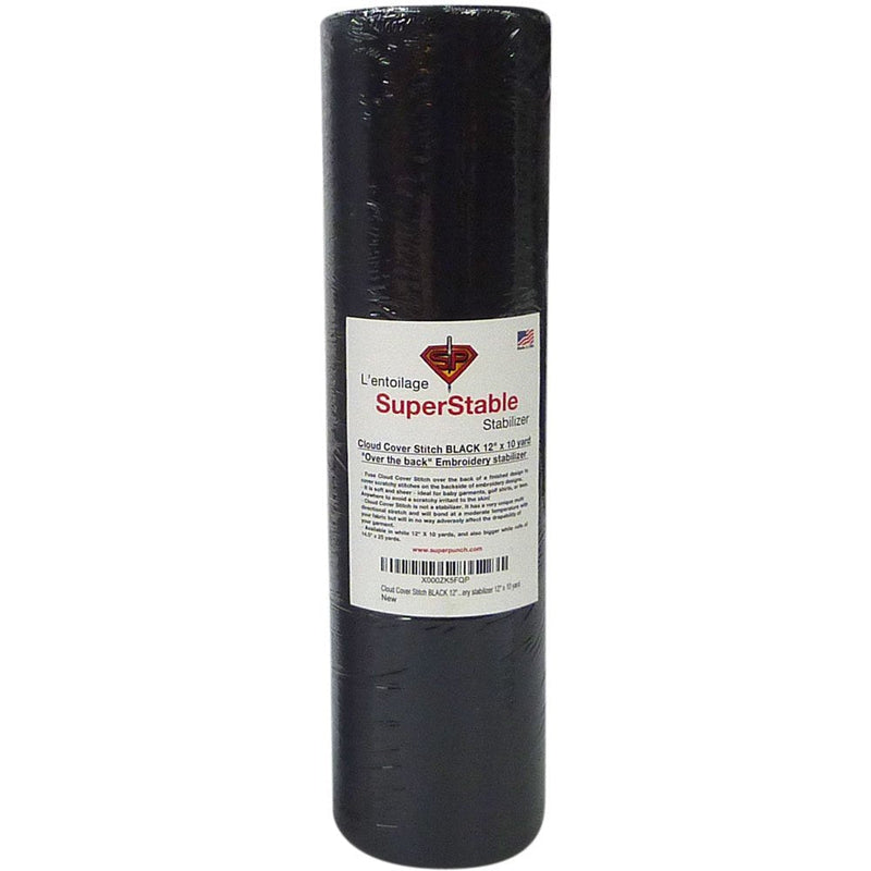 Cloud Cover Stitch Black 12 inch x 10 Yard Roll. Over The Back Fusible - Iron On - SuperStable Embroidery Stabilizer Backing 12" x 10 yards roll - NewNest Australia