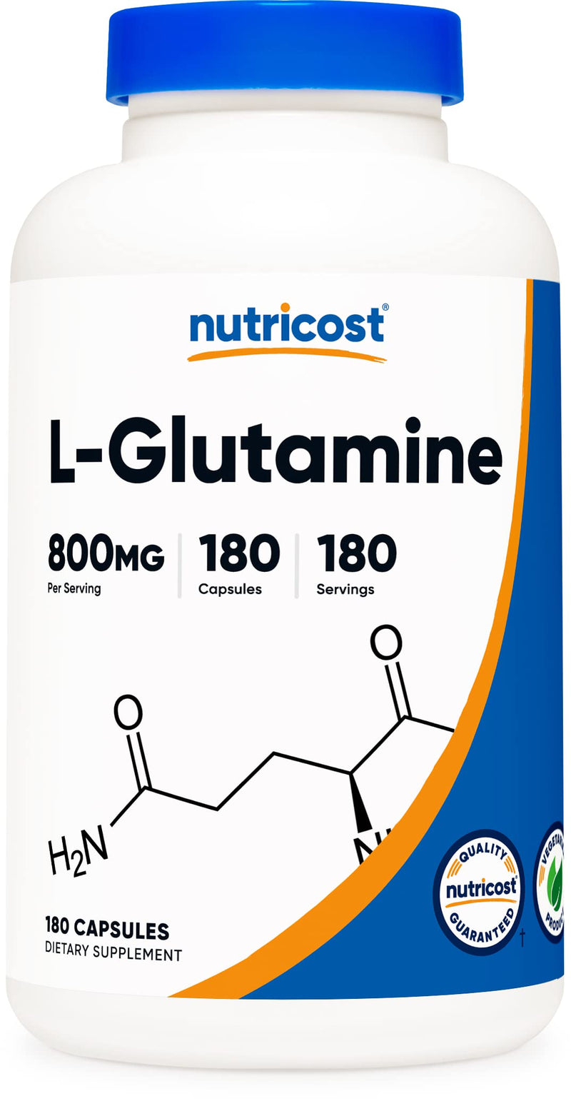 Nutricost L-Glutamine 800mg, 180 Capsules - Gluten Free, Non-GMO 180 Count (Pack of 1) - NewNest Australia