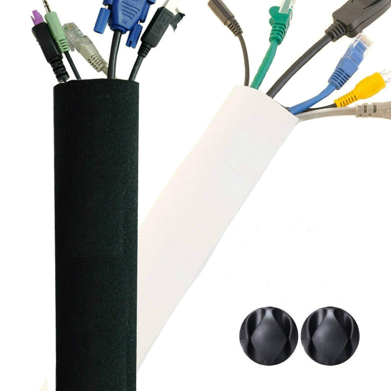 Premium 63'' Cable Management Sleeve, Best Cords Organizer for TV On Wall, Desk, Computer, Office, Home - DIY Adjustable Reversible Black and White Neoprene Cord Hider Wire Cover Concealer Wrap 63 inches - NewNest Australia