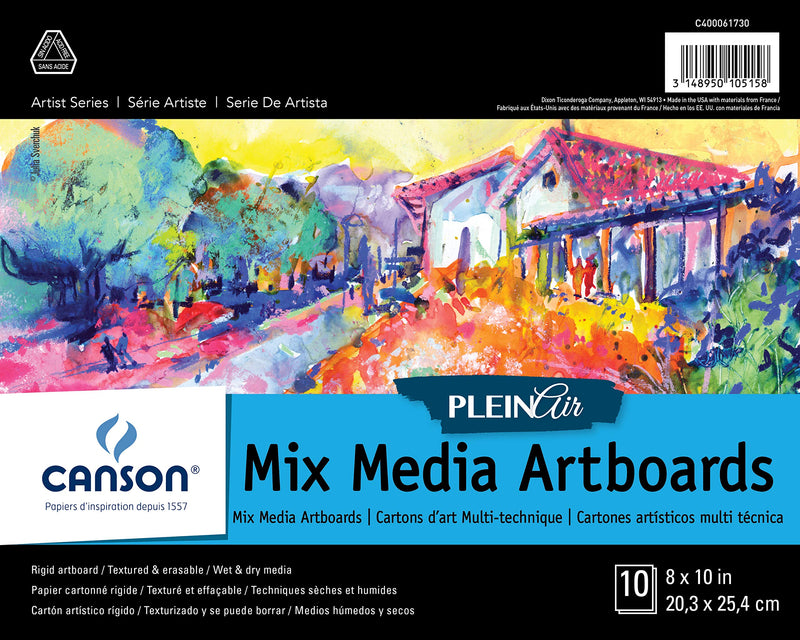 Canson Plein Air Mix Media Art Board Pad for Watercolor, Acrylic, Pens and Pencils, 8 x 10 Inch, Set of 10 Boards 8" x 10" - NewNest Australia