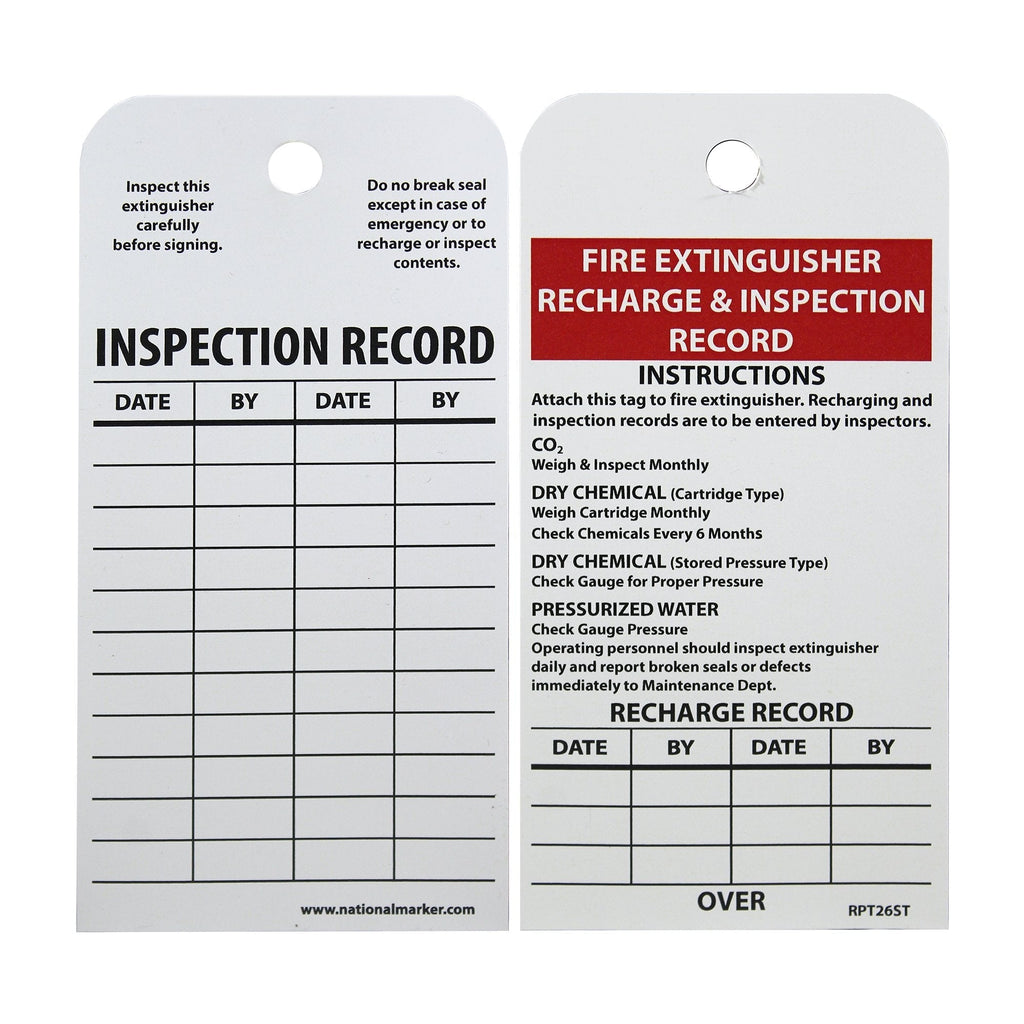 NMC RPT26ST Fire Extinguisher Recharge & Inspection Record Tag, Paper Polytag, Made in the USA,Black - NewNest Australia