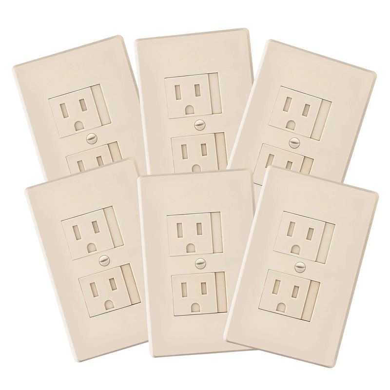 6-Pack Self-Closing Babyproof Outlet Covers - an Alternative to Wall Socket Plugs for Child Proofing Standard Outlets (1 Screw), Beige - NewNest Australia