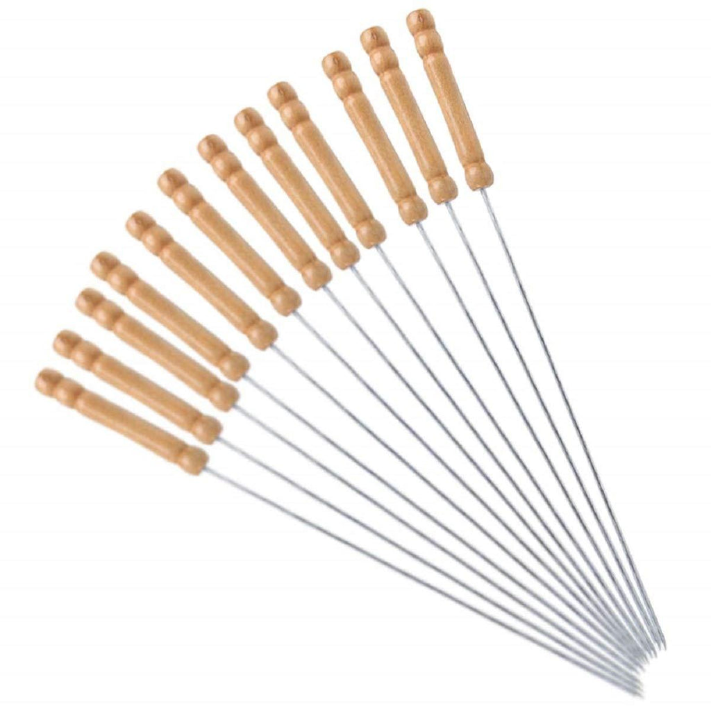 NewNest Australia - HAKSEN 12 PCS Barbecue Skewers with Wood Handle Marshmallow Roasting Sticks Meat Hot Dog Fork Best for BBQ Camping Cookware Campfire Grill Cooking, Stainless Steel Silver 