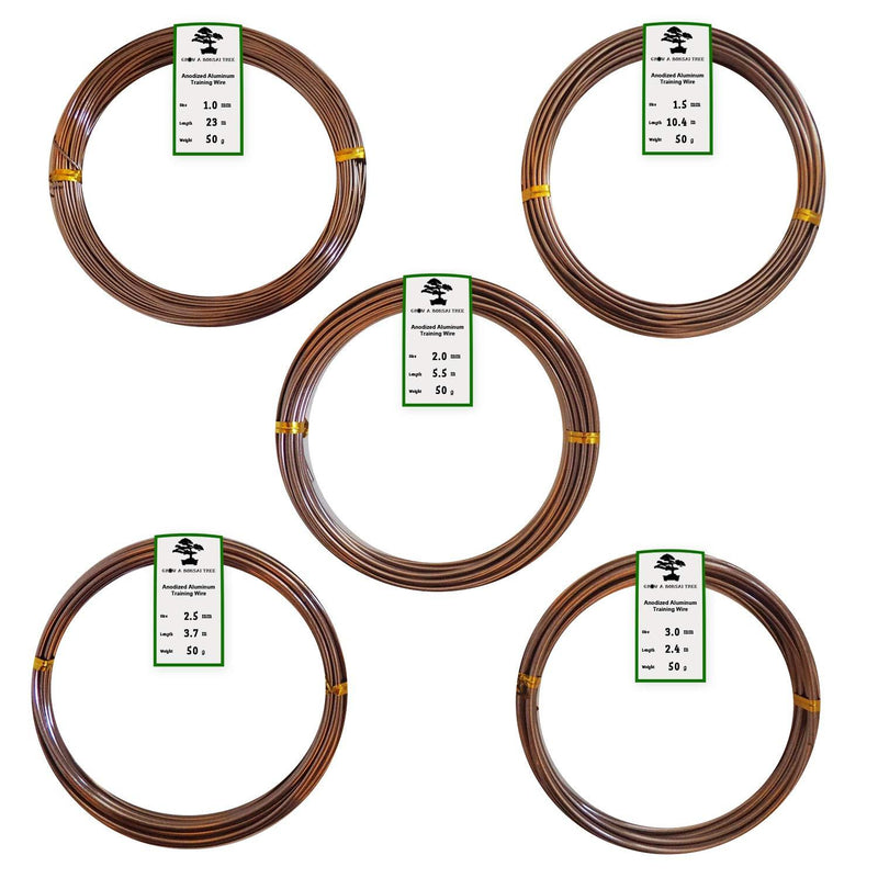 Anodized Aluminum Bonsai Training Wire 5-Size Starter Set - 1.0mm, 1.5mm, 2.0mm, 2.5mm, 3.0mm (147 feet Total) - Choose Your Color (5 Sizes, Brown) 5 Sizes - NewNest Australia