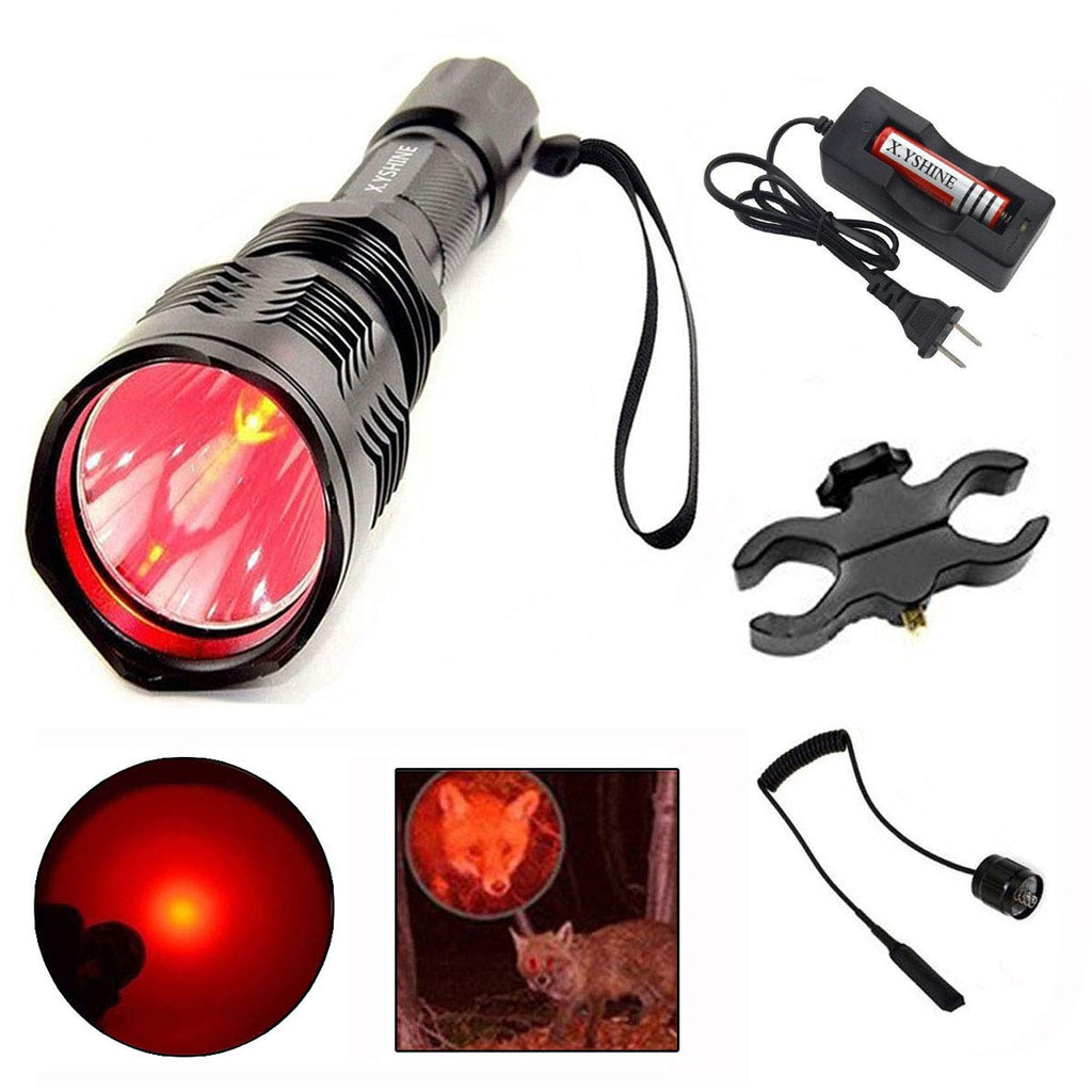 LED Hunting Flashlight, HS-802 250 Yards Cree Coyote Hog Red Light Flashlight with Remote Tactical Pressure Switch+ Barrel Mount+ 18650 Rechargeable Battery+ Charger for Hunting, Fishing - NewNest Australia