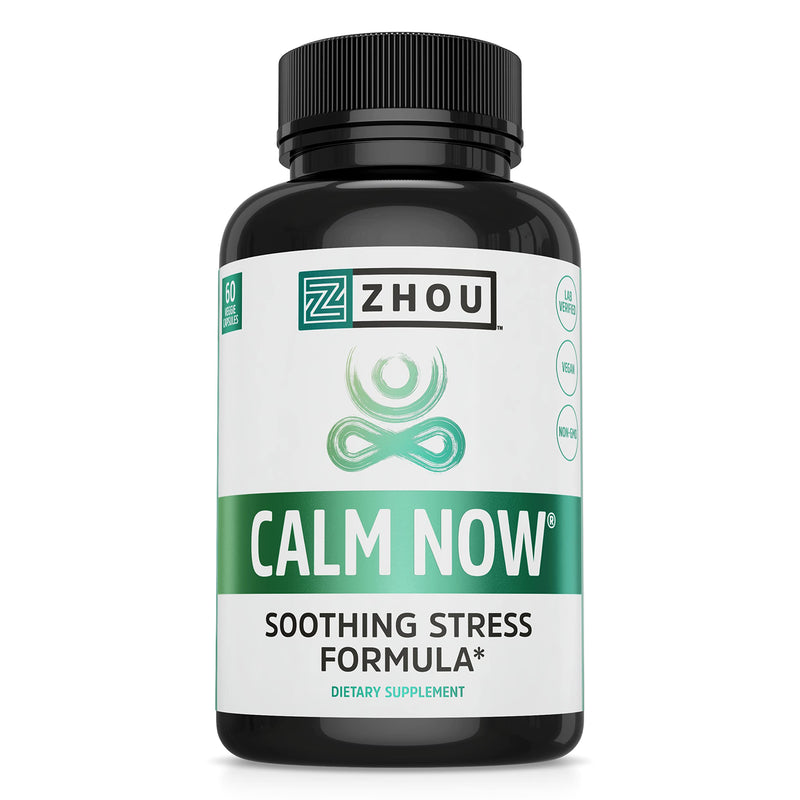 Zhou Calm Now Soothing Support with B Vitamins, Ashwagandha, Magnesium & Zinc, Relax, Focus & Positive Mind, Supports Serotonin Increase, Non-GMO, Vegan, Gluten-Free, 30 Servings - 60 VegCaps - NewNest Australia