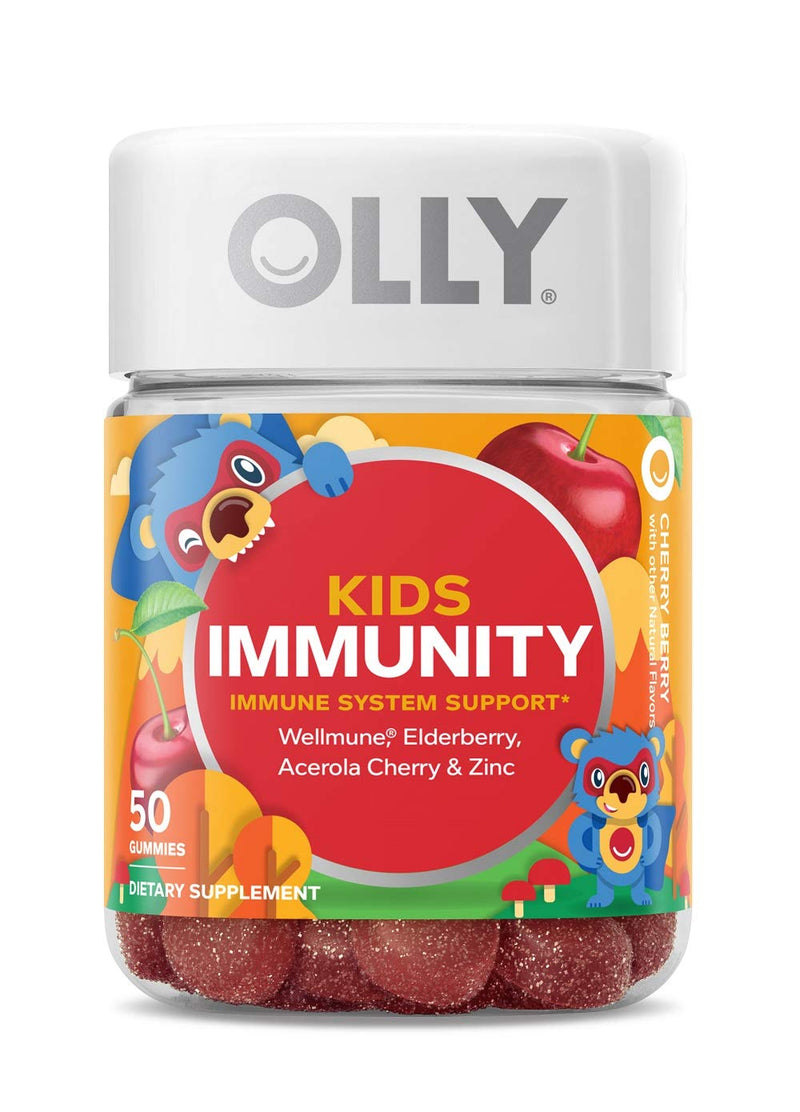 OLLY Kids Immunity Gummy, Immune Support, Wellmune, Elderberry, Vitamin C, Zinc, Kids Chewable Supplement, Cherry - 50 Count - NewNest Australia