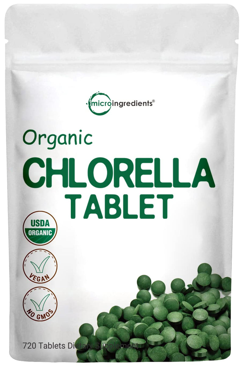 Organic Chlorella Tablets, 3000mg Per Serving, 720 Tabs, 4 Months Supply, Broken Cell Wall, Rich in Vegan Protein & Vitamins, No Filler, No Additives & Non-GMO | Pure Green Algae Superfood 720 Count (Pack of 1) - NewNest Australia