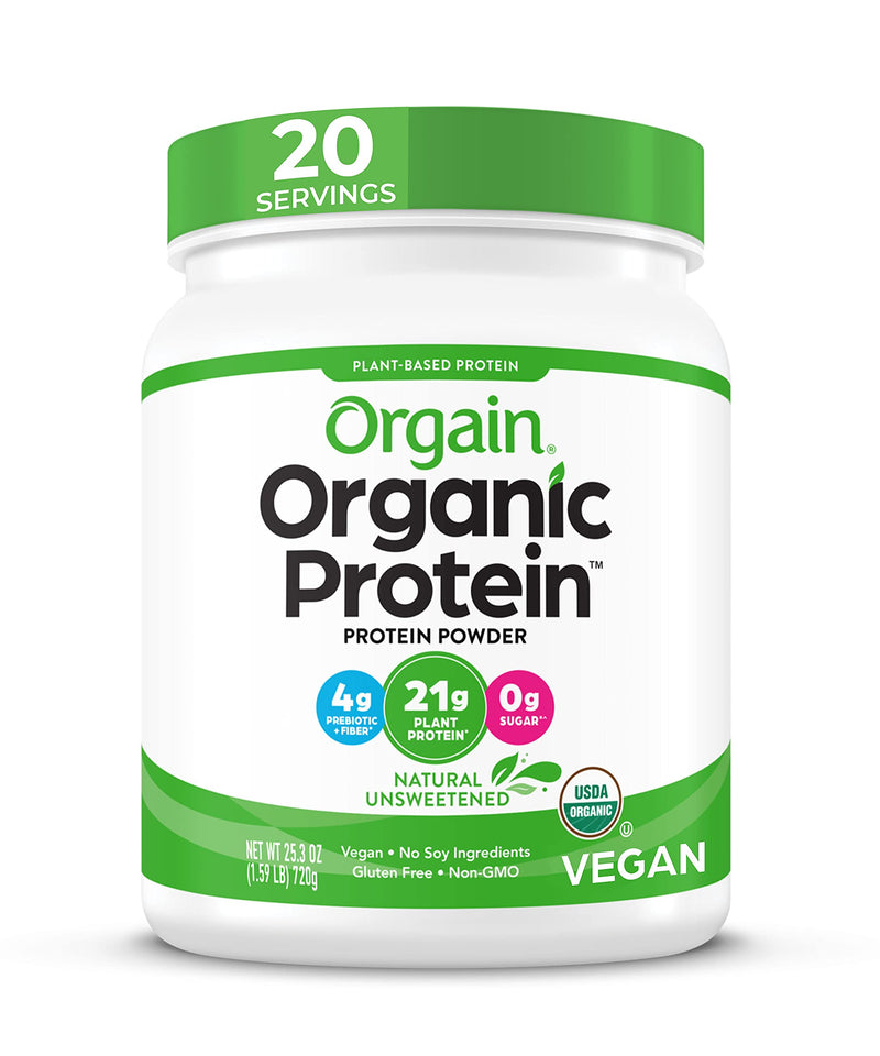 Orgain Organic Unflavored Plant Based Protein Powder, Natural Unsweetened - 21g of Protein, Vegan, Non Dairy, Gluten Free, No Sugar Added, Soy Free, Non-GMO, 1.59 lb (Packaging May Vary) - NewNest Australia