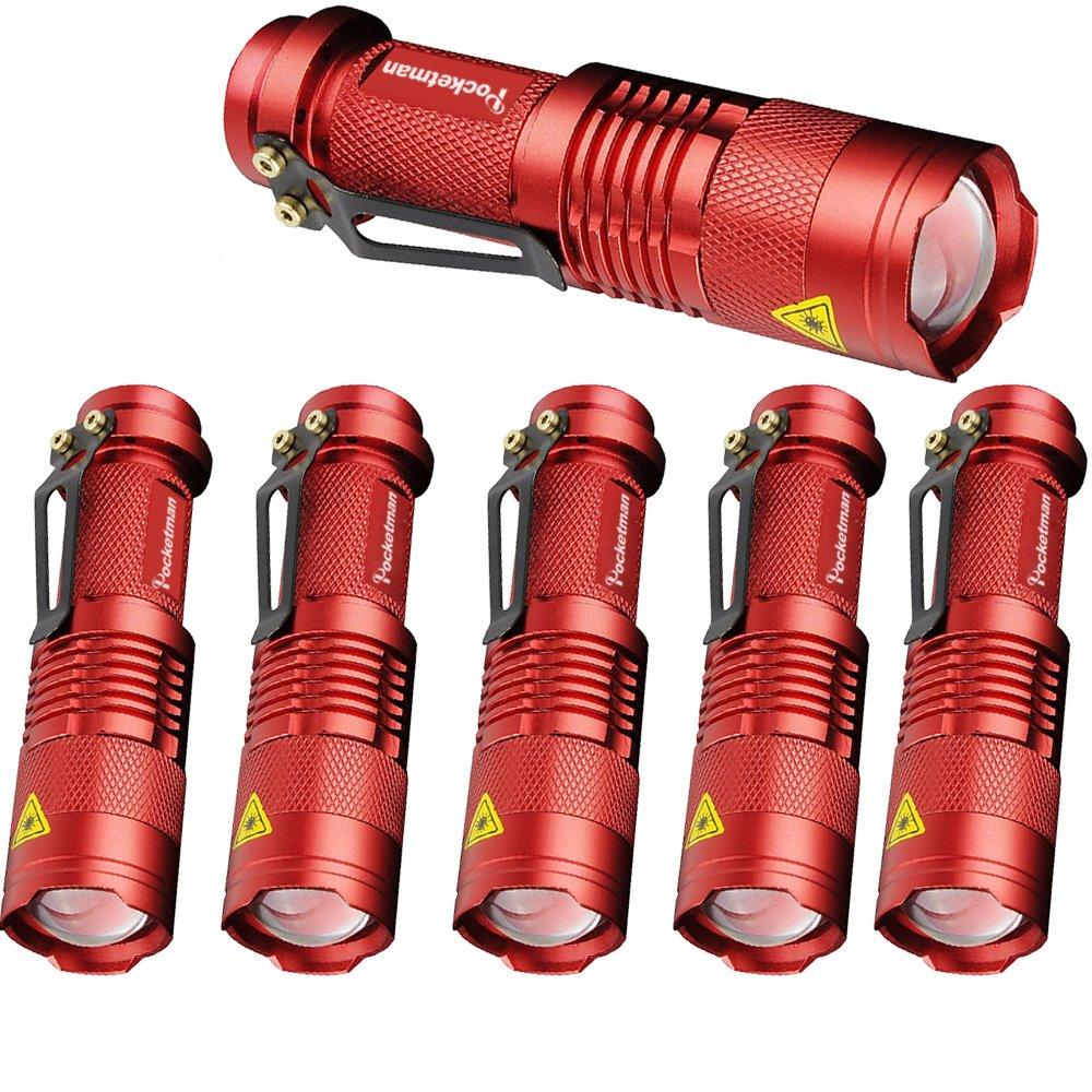 6 Pack,Pocketman 7W 300LM SK-68 3 Modes Mini Light Red Q5 LED Tactical Flashlight 6 red flashlights - NewNest Australia