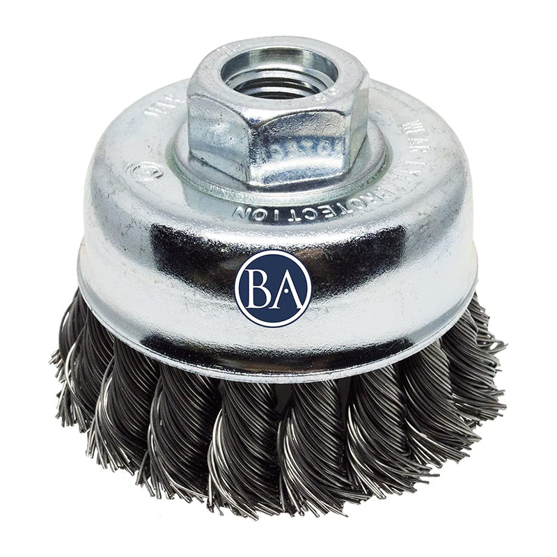 Benchmark Abrasives 2-3/4" Oxidation Resistant Knotted Cup Brush with 5/8"-11 Inch Arbor Coarse Grit - Carbon Steel Wire - NewNest Australia