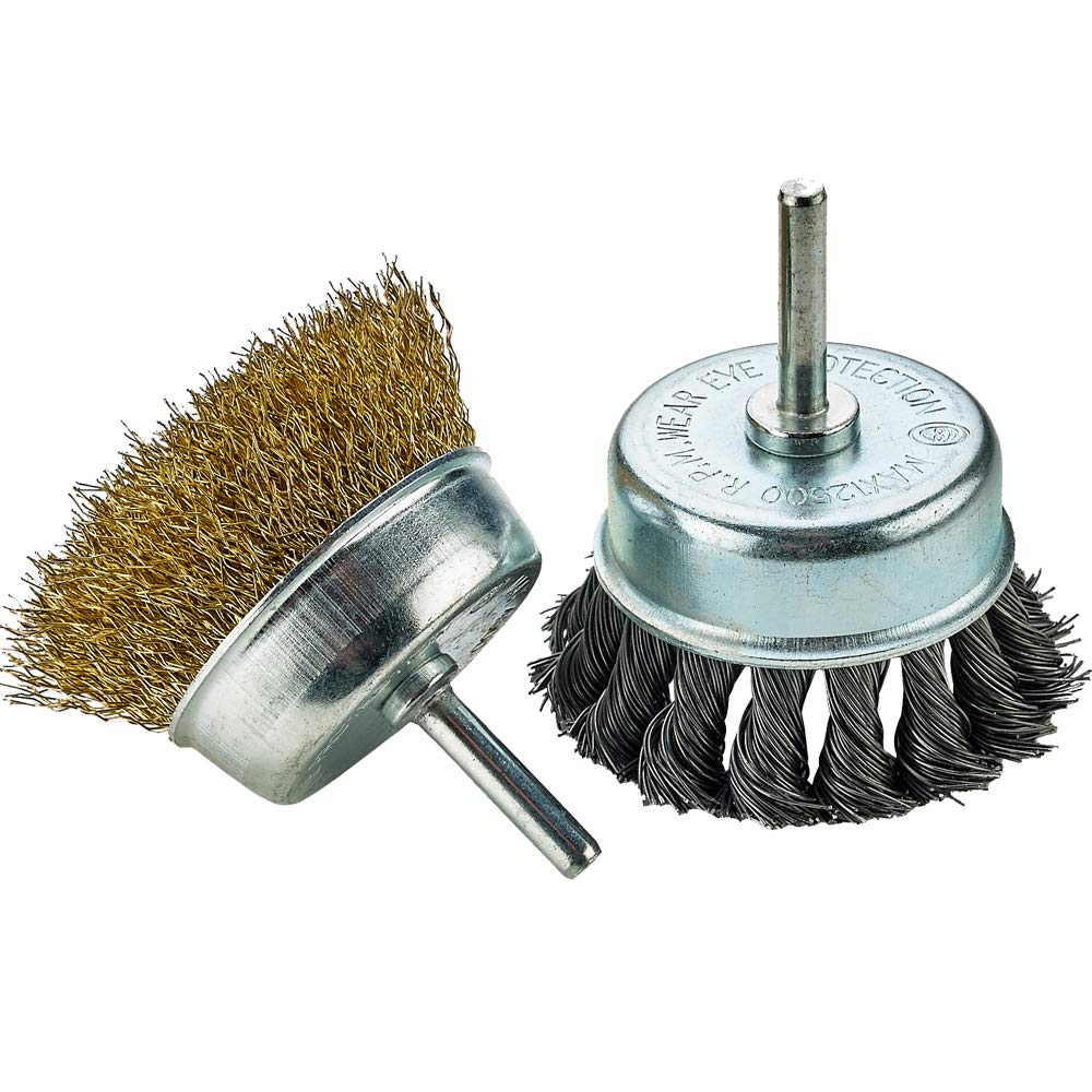 Katzco Wire Wheels Brush - 2 Pack Knotted and Crimped Cups for Rust Removal, Corrosion and Paint - Hardened Steel Wire for Reduced Wire Breakage and Longer Life - NewNest Australia