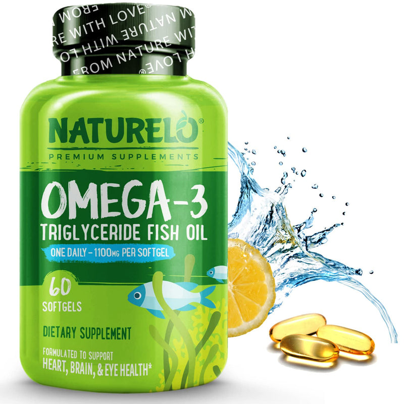 NATURELO Omega-3 Fish Oil Supplement - EPA + DHA - 1100 mg Triglyceride Omega-3 per Gel - One A Day - for Heart, Eye, Brain, Joint Health - No Burps - Lemon Flavor - 60 Softgels | 2 Month Supply 60 Count (Pack of 1) - NewNest Australia