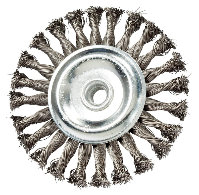 Mercer Industries 186520 Knot Wire Wheel, 4" x 1/2" x (5/8"-11, M10 x 1.25, M10 x 1.5), For Angle Grinders, Stainless Steel .020 Stainless Steel (with metric adapters) 4" x 1/2" x 5/8"-11 - NewNest Australia