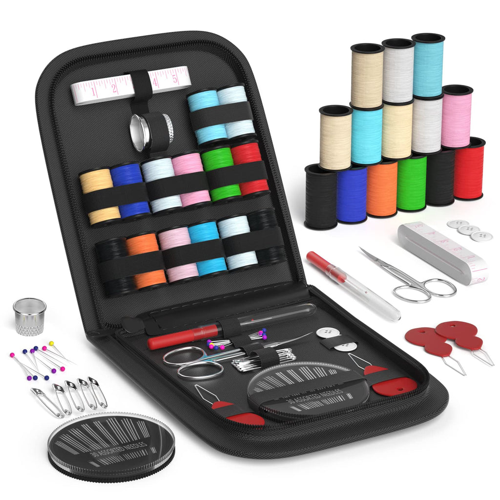 Coquimbo Sewing Kit for Traveler, Adults, Beginner, Emergency, DIY Sewing Supplies Organizer Filled with Scissors, Thimble, Thread, Sewing Needles, Tape Measure etc (Black, S) Black - NewNest Australia