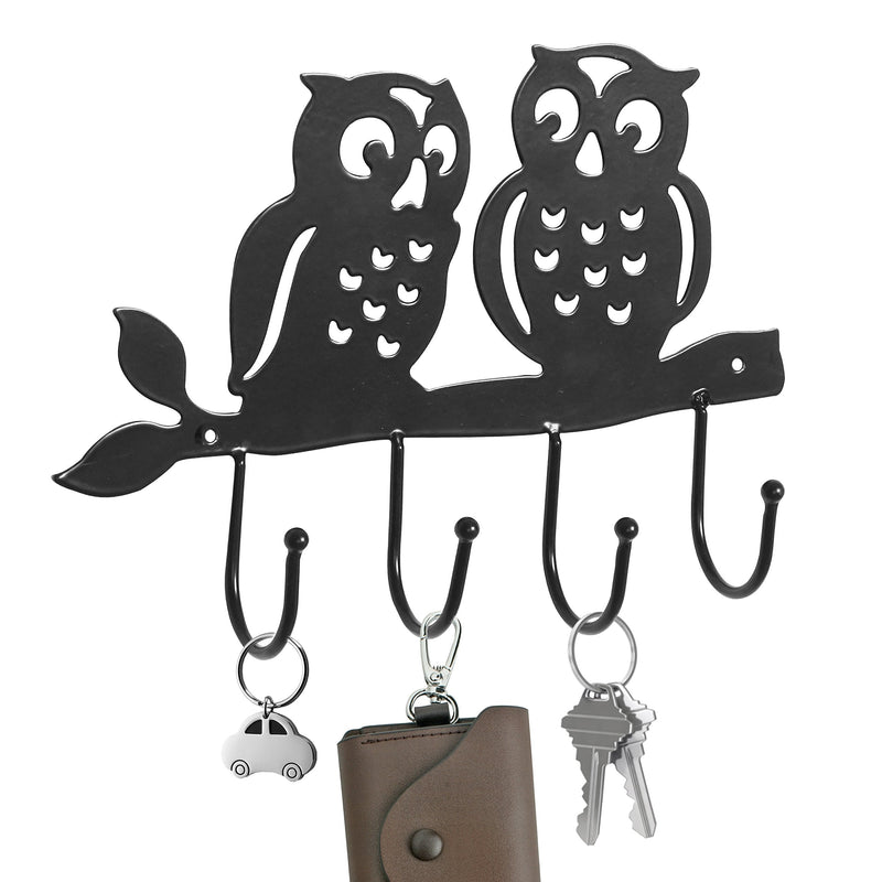 NewNest Australia - Decorative Owl Design Black Metal 4 Key Hook Rack/Wall Mounted Hanging Storage Organizer 