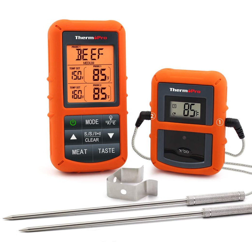 NewNest Australia - ThermoPro TP20 Wireless Remote Digital Cooking Food Meat Thermometer with Dual Probe for Smoker Grill BBQ Thermometer Orange 