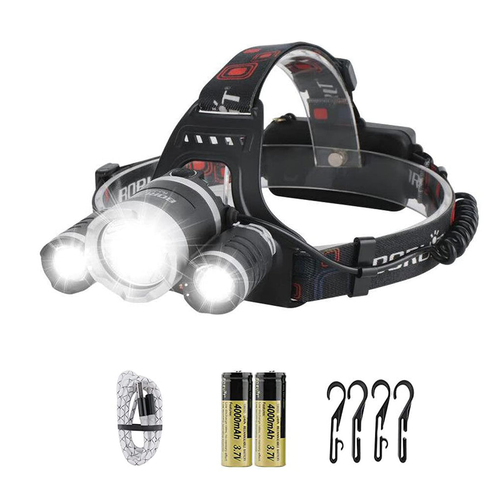 Headlamp,led headlamp rechargeable,Head lamp outdoor led headlight 4 modes 5000 high lumens 4 helmet clips included,waterproof headlamp with for adults to wear,ideal for camping hiking etc - NewNest Australia
