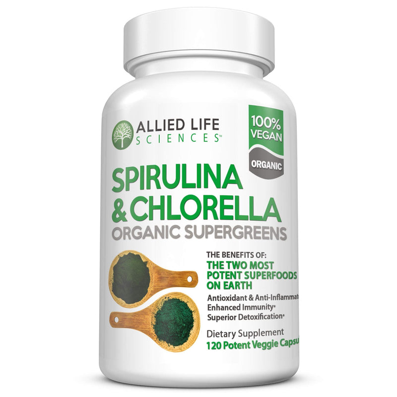 Allied Life Spirulina and Chlorella | Organic Chlorophyll Vegan Protein Powder Green Superfood | 120 Capsules 120 Count (Pack of 1) - NewNest Australia