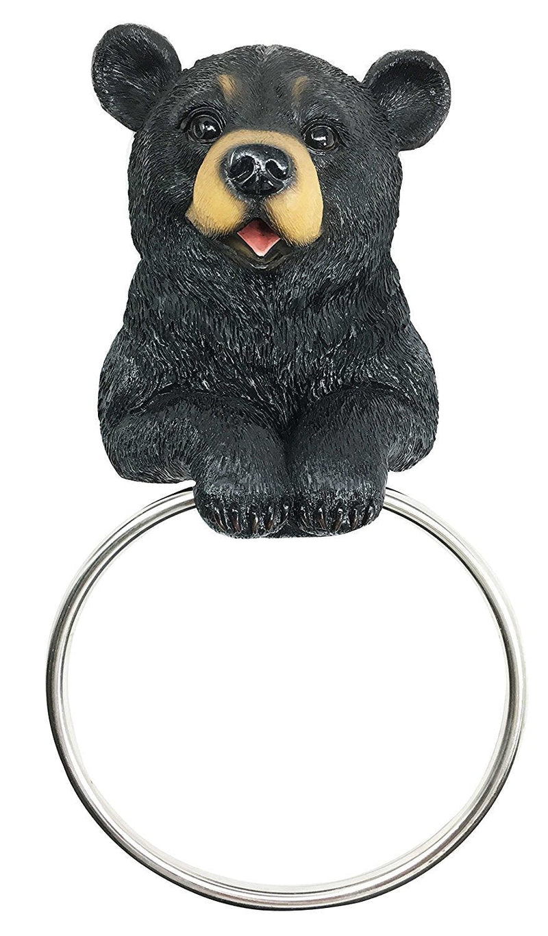 Darling Black Bear Hand Towel Ring Holder Figurine Powder Room Bathroom Wall Decor for Rustic Cabin Hunting Lodge Sculpture - NewNest Australia