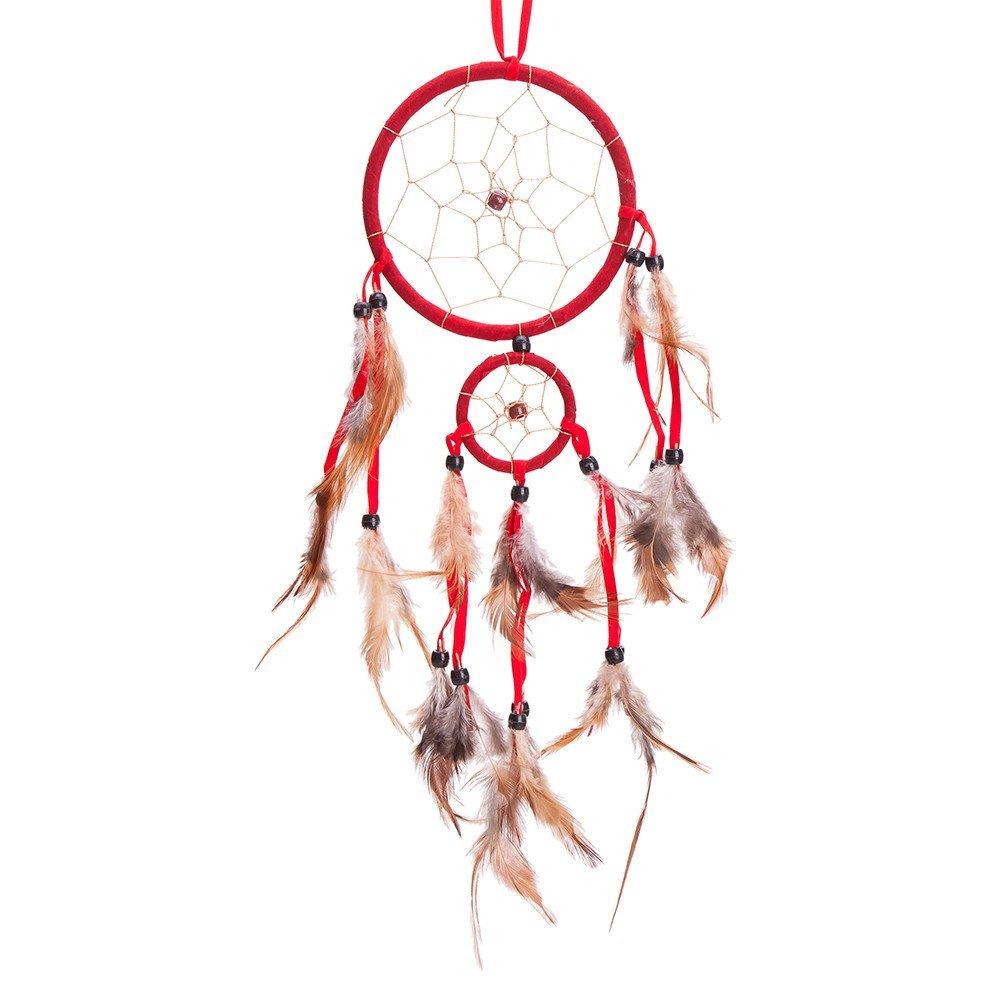 NewNest Australia - 18" Traditional Red Dream Catcher with Feathers Wall or Car Hanging Ornament 2 Circles 