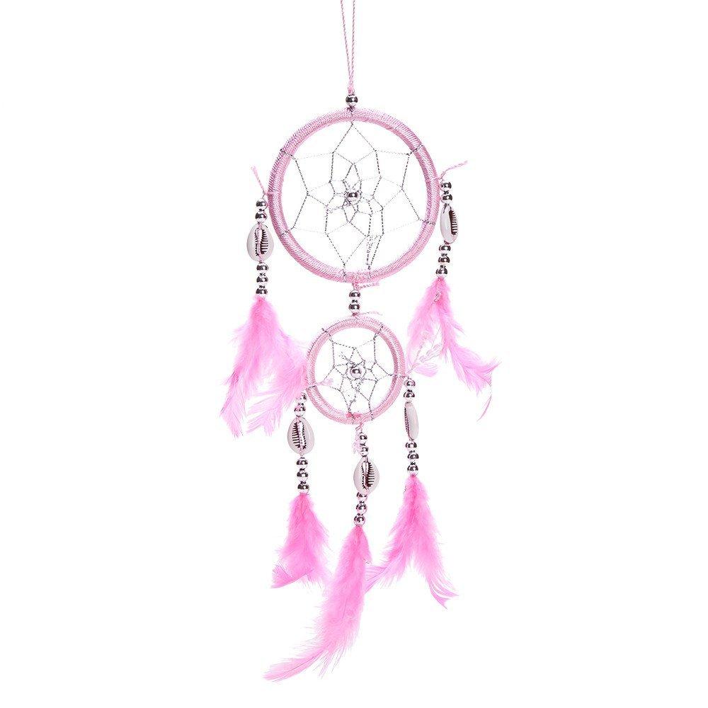 NewNest Australia - 12" Traditional Pink Dream Catcher with Feathers Wall or Car Hanging Ornament 2 Circles 