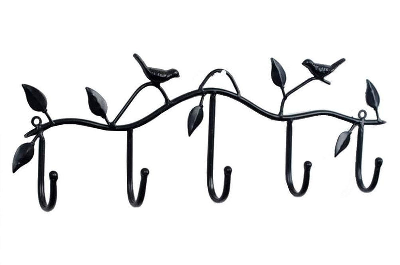 NewNest Australia - Black Metal 5 Hooks Wall Mount Birds Hook Hanger Rack Holder 