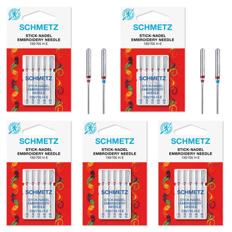 25 Schmetz Assorted Embroidery Sewing Machine Needles 130/705H H-E Size 75/11 and 90/14 (Original Version) (Original Version) - NewNest Australia